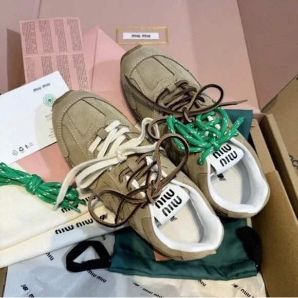 Miu Miu Beige and Green Sneakers - Picture 9 of 9